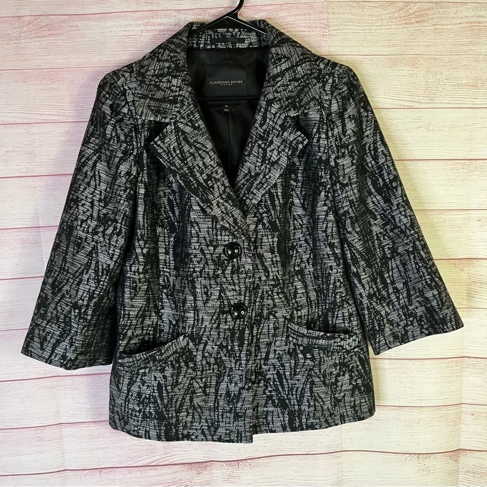 Classiques Entier Atelier Black Silver Collared 3/4‎ Sleeves Blazer Size Medium